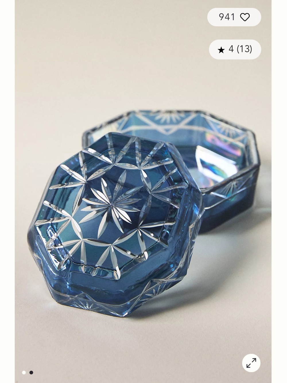 Anthropologie Etched Glass Trinket Box